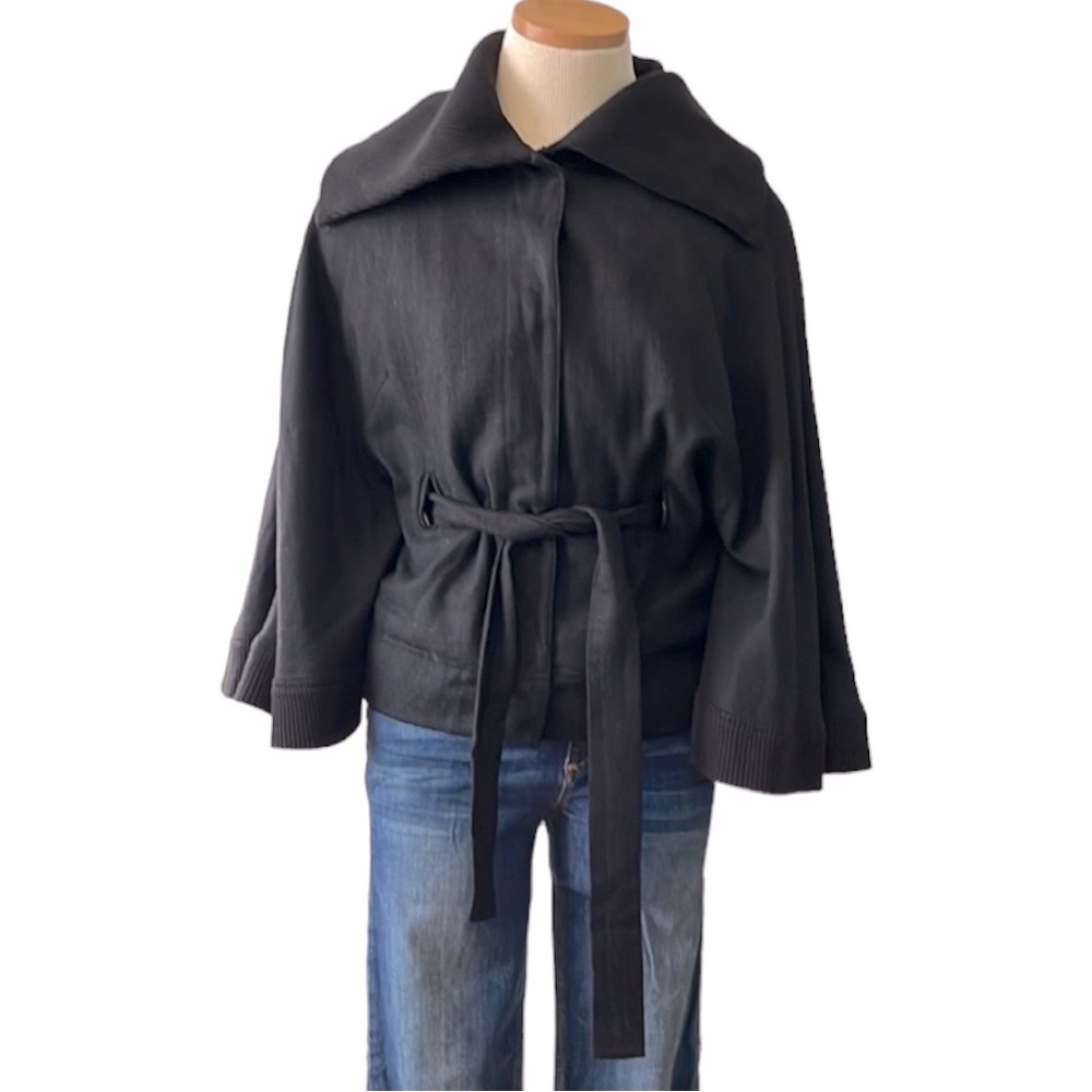 Free People 'Olmstead' Wool Belted Cape Coat, Black, Small
